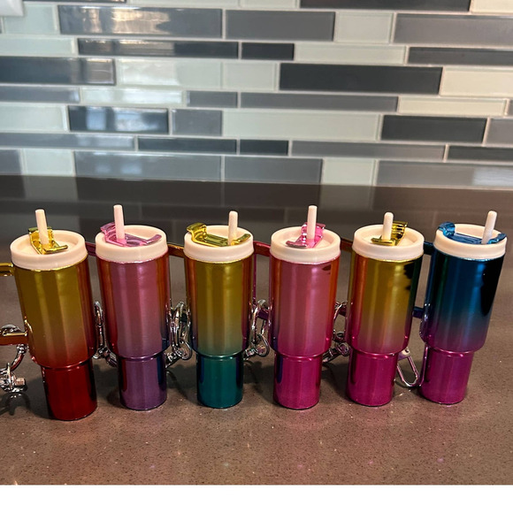 Chrome Ombre Plastic Tumbler Keychain with Removable Lid Pinks - Picture 5 of 5